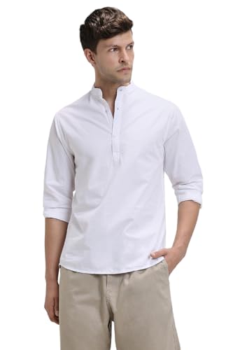 Image of Dennis Lingo Men's Cotton Solid Slim Fit Mandarin Collar Full Sleeves Casual Shirt