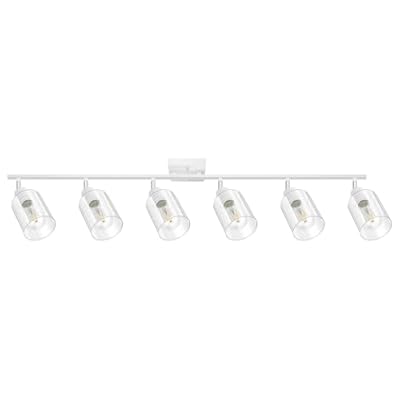 BoostArea White LED 6 Light Track Lighting Kit, 6 Way Ceiling Spot Lighting with Glass Lampshade, Flexibly Rotatable Light Head for Kitchen, Living Room, Bedroom, Bulb Not Included