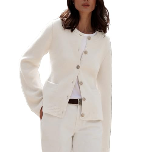 Image of Womens Slim Fit Cardigan Sweaters Long Sleeve Button Down Open Front Solid Crop Sweater Coat with Pockets