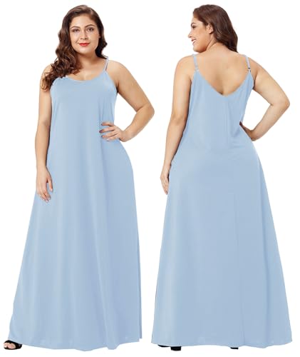 Image of Wolddress Womens Maxi Dress with Pockets 2026 Casual Strap Plus Size Loose Plain Long Office Summer Beach Travel Dresses S-5X