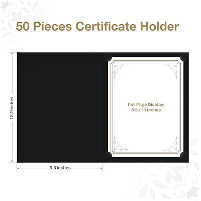 حاملات شهادات BELLE KR Black مقاس 8.5 x 11، 50 قطعة - تُستخدم كمجلدات لشهادات الجوائز مع حدود من رقائق الذهب للشهادات والجوائز والمستندات والدبلومات بحجم حرف 8.5 بوصة x 11 بوصة
