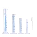 Medidas precisas: El kit de prueba de laboratorio consta de 4 cilindros de medición en diferentes volúmenes (10/25/50/100 ml) y un gotero de 30pcs 3ml, cumplen con sus requisitos variouse