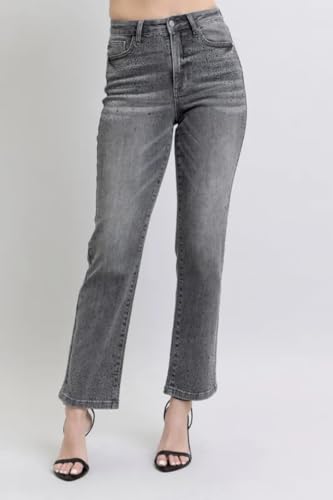 Judy Blue Gray High Rise Rhinestone Straight Jeans2