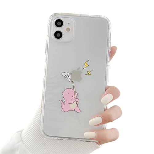 Bakicey per iPhone 14 Custodia per iPhone 14 Trasparente Motivo Dinosauro Morbida Custodia in Silicone TPU Protezione Antiurto per iPhone 14, Dinosauro Rosa