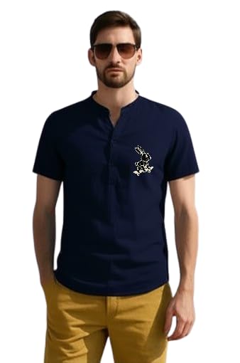 Men's Regular Fit Half Sleeve Summer Wear RABIT Print Kurta for Men Availabel Size M=38,L=40,XL=42 (in, Alpha, M, Navy)-image-28