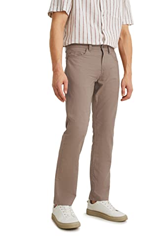 C&A Herren 5-Pocket Leinen Hosen Unifarben Hellbraun W42 L32