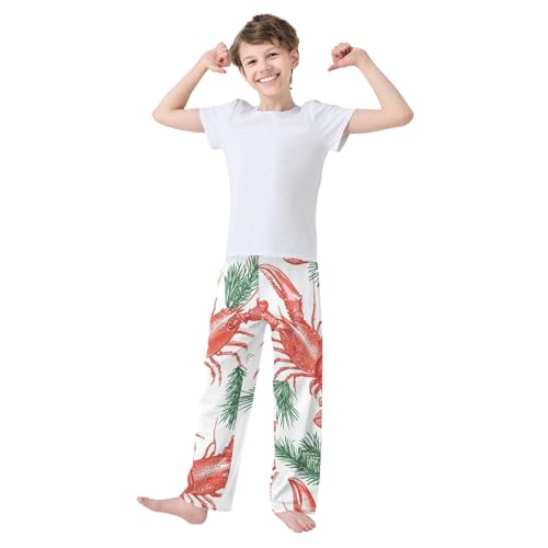 ZZXXB Lobster Pine Branches Boys Long Pants Soft Trousers Elastic Waist Kids Lounge Bottoms with Pockets S-XL3