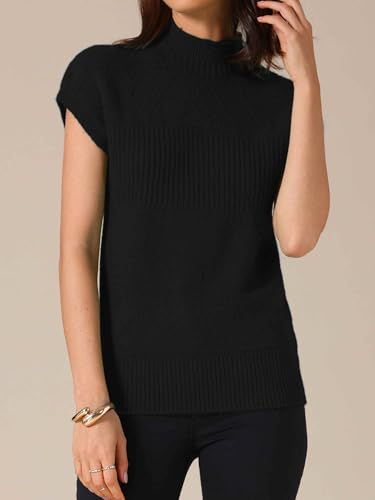 Allegra K Women's Mock Neck Sweater Vests Casual Cap Sleeve Knit Pullover Tank Tops 20252