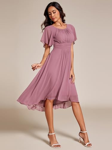 Image of Ever-Pretty Women's Chiffon Crew Neck Empire Waist Wedding Guest Dress Summer Short Sleeve Semi Formal Dresses 02053