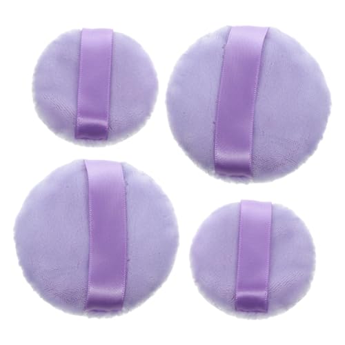 Veemoon 4 Piezas Polvo Suelto Almohadillas Aplicadoras Suaves para Rostro Esponjas Cosméticas Doble Cara Púrpura y Repuesto para Maquillaje Uniforme y Cómodo