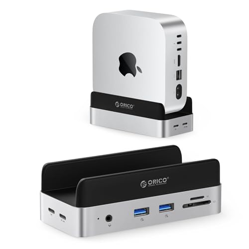 ORICO MiniDock Mac mini M4 Dock and Stand with 8TB M.2 SSD Enclosure (SSD NOT Included), 2xUSB A 10Gbps, SD/TF Card Slots, 3.5mm Audio, for Mac mini M4 and M4 Pro 2024(VSE)