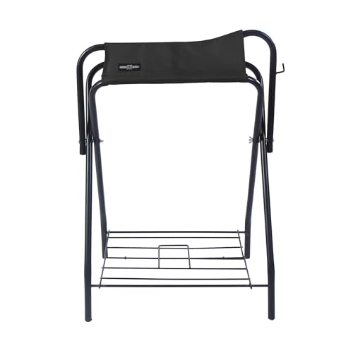 Harrison Howard Saddle Stand Freestanding Full-Size Portable Floor Horse Saddle Rack with Fabric Adds Protection to Underside of Saddle Prevents Bar Indentations Secure Saddle Saddle Black