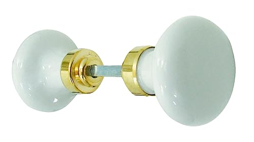 1001 POIGNEES Bouton double ROND 250161 Porcelaine Limoges blanc sur Laiton poli