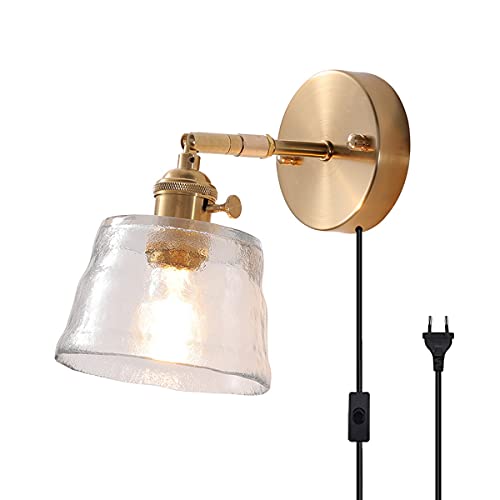 QEGY Vintage Aplique de Pared Interior con interruptor y Enchufe Oro Ajustable Metal Lámpara de Pared con Cable E27 Luz de Espejo de Baño Dormitorio Restaurante Pasillos Iluminación Cover