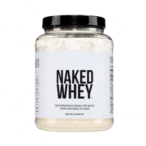 NAKED Whey 2LB 100% Grass Fed Whey Protein Powder - Only 1 Ingredient, Unflavored Whey Protein, NSF Certified, Undenatured, Gluten Free, Soy Free, No GMOs, No Preservatives