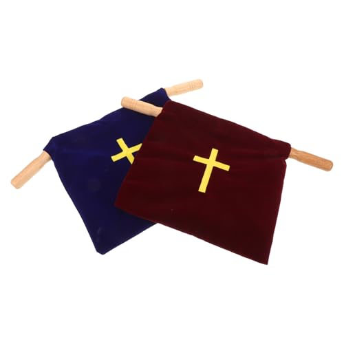 Homoyoyo Bolsas de Terciopelo para Ofrendas 10 Pulgadas con Asas de Madera Juego de 2 Piezas Rojo y Azul para Iglesia Donaciones Comunión y Bautizos Bolsa Cristiana Bordada con Cruz