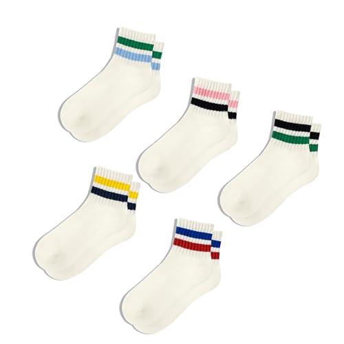 Image of Fszsaa Novelty Socks For Women - Striped Retro Mini Crew Sporty Calf Casual Cotton Ankle Socks