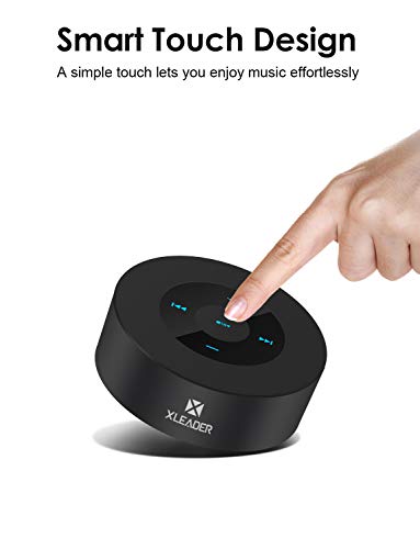 XLEADER SoundAngel (2 Gen) 5W Louder Bluetooth Speaker with Waterproof Case, 15h Music, Smart Touch Design, Perfect Portable Wireless Bluetooth Speaker for iPhone Tablet Laptop PC Shower, Black
