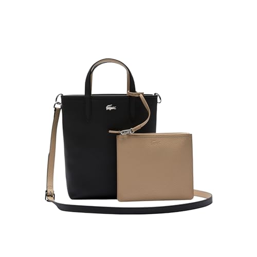 Lacoste Bolsa de lona revestida reversível Anna e bolsa removível, Preto/areia quente, One Size
