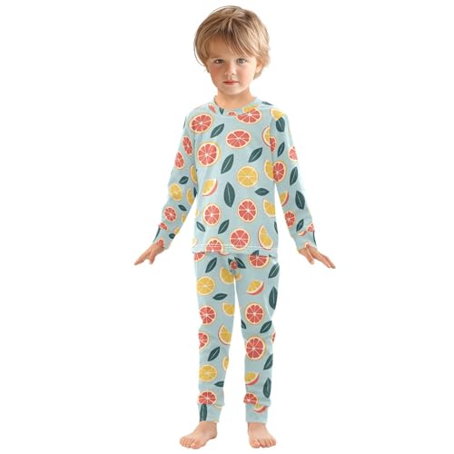 ALAZA Orange Lemon Leaf Blue Pajamas Long Sleeve Sleepwear 2-Piece Pajama Set3