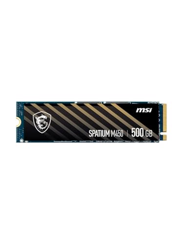 Image of MSI SSD SPATIUM M450 PCIe 4.0 NVMe M.2 500GB V1 - Internal Solid State Drive, up to 3600 MB /s Read & 2300 MB /s Write, PHISON E19T Controller, 3D NAND, Built‑In Data Security, 5‑Year Warranty (300 TBW)
