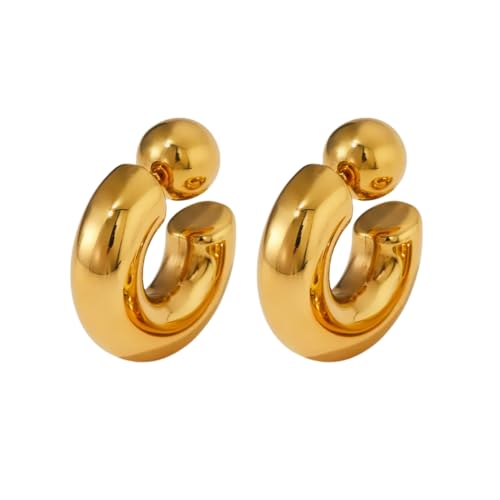 Pierced Owl - Stainless Steel C-Shaped Ball End Hoop Earrings, Sold as a Pair (Gold Tone)