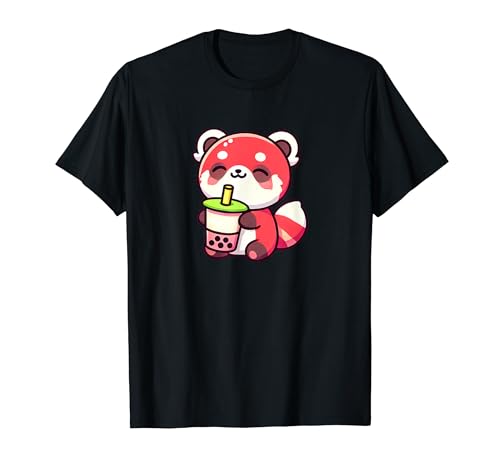 Kawaii Panda Rojo Lindo Té Boba Amante Animal Camiseta