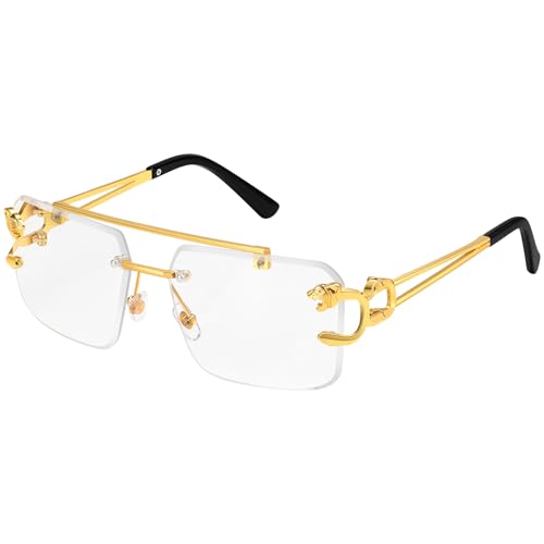 Kepoita Rimless Sunglasses for Men Square Fashion Shades Tinted Lens Metal Frameless Rectangle Y2K Glasses UV400