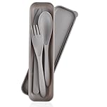 CUNTAUK Travel Cutlery Set with Case, Portable Reusable Plastic Forks and Spoons, Camping Cutlery for Travel, Picnic, Outdoor, Office, School Lunch Box or Daily Use (Gray)