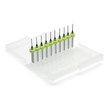 10 BOHRER EINHEITLICHER GRÖSSE: Jedes Set enthält 10 Präzisionsbohrer in derselben Größe, erhältlich von Ø 0.1 bis 1.0 mm – für maximale Flexibilität.