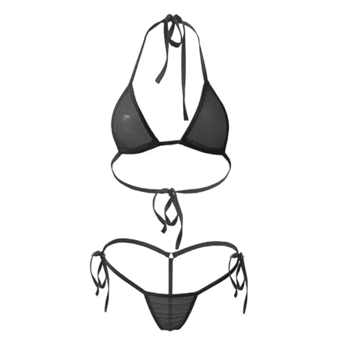 Bikini micro tanga transparente blanco lencería sexy de triángulo ajustable para mujer 3