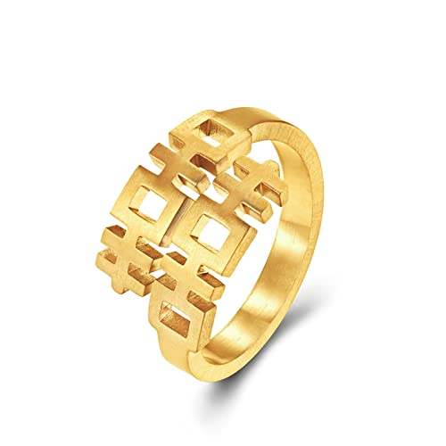 Aeici Anillos de acero para hombre, anillos de compromiso de hombre dorado, anillo trenzado de apertura a bandas cueva, tamaño 12