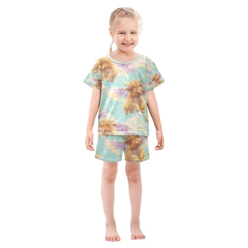 senya Highland Cattle with Wings Summer Pajamas Set Short Cotton Sleepwear 2 Piece3