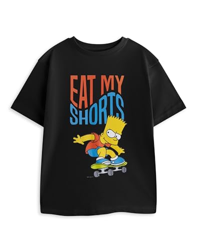 Vanilla Underground The Simpsons Bart Simpson Boys Black Graphic Tee | Eat My Shorts Chest Print Short Sleeve T-Shirt | Crew Neck Cartoon Top | Kids Television Merch
