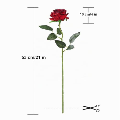 Miniatura 6 de Laelfe 12 Piezas Rosas Artificiales Borgoña, 53 Cm Tallo Largo De Flores Artificiales Para Boda, Ramo De Novia, Decoración De Hogar, Fiesta, Hotel, Aniversario