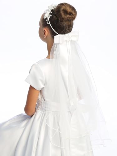 Swea Pea & Lilli Girls First Communion Veil - White Holy 1st Communion Headpiece with Headband and Flowers2