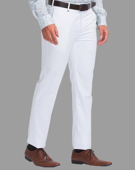 Image of VILLAIN Solid Mid-Rise Stretchable Men's Formal Trousers