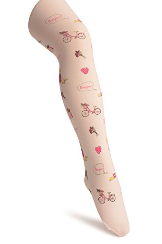 White With Printed Little Girl In Paris - Girls Tights - Kids Tights (Pantyhose)