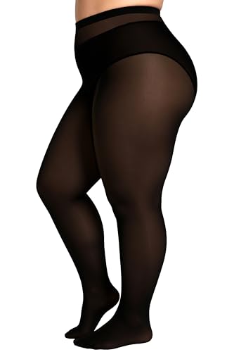 Image of HeyUU Plus Size High Waist 80D Semi-Opaque Tights, XL-4XL | Curvy Fit, No-Roll Waist, Soft Stretch, Smooth Coverage, Comfortable Everyday Wear