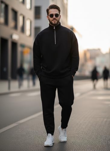 Image of Mack Jonney Solid Half Zipper Track Suit for men | Co-ord Set | Warm Fleece Tracksuit Set | Full Sleeve Sweatshirt