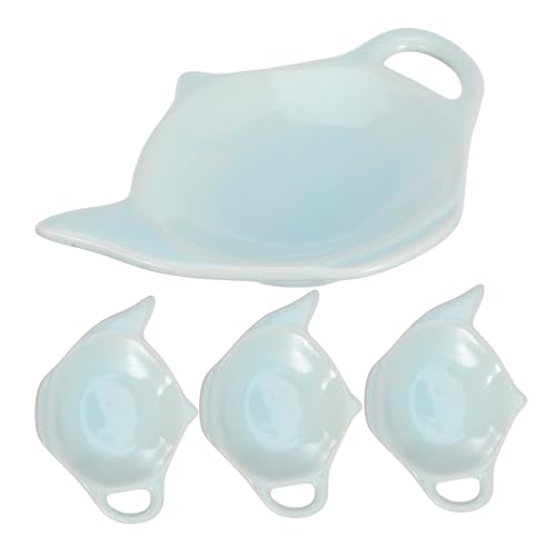 Alipis 4pcs Teapot Shaped Tea Bag Coasters Ceramic Tea Bag Holder with Edging Multi Purpose Snack Dish for Kitchen and Dining Table Easy to Clean and Heat Resistant