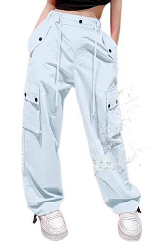 Image of Cromoncent Cargo Pants Girls & Women Parachute Pants Y2K Baggy Rave Clothes Waterproof with Pockets, 6 Years - 3XL