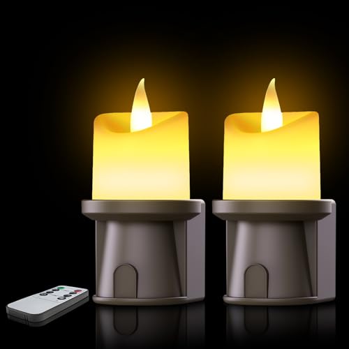 2 Pack Flameless Candles Nightlight With Flickering Flame Battery Operated Candles Included Magnetic Attachment Easy For Placement Realistic Candlelight For Home Bathroom Window Decor (Brown)