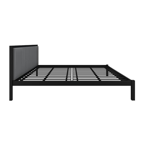 Image of Homdec Venus Wall-Supported Upholstered Headboard Metal Bed (Black, King (U.K. Standard))