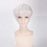 BledD Anime Ghoul Ken Kaneki White Black Short Wig Cosplay Costume Ken Kaneki Heat Resistant Synthetic Hair Men Cosplay Wigs White