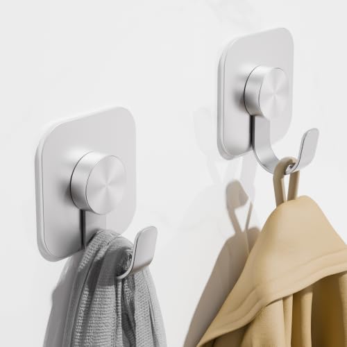 Aikzik Large Self Adhesive Hooks - 26lb Max, Heavy Duty Stainless Steel Sticky Hooks, Strong Hooks for Hanging for Towel, Coat, Robe, Key, Stick on Bathroom, Kitchen, Door and Wall - Silver(4 Pack) - Image 2