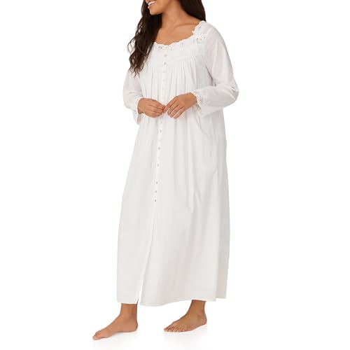 Eileen West Queen Anne's Lace Womens Sleepwear & Loungewear - Florentine Lace Collection - 100% Long Sleeve Soft Long Robe