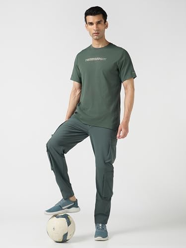 Image of TECHNOSPORT Men's Printed Slim Fit Henley Neck T-Shirt ELASTOLITE Half Sleeve Slip On Polyester for Gym Running Workout UPF50+ Anti Odour