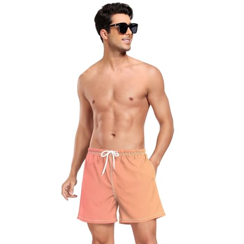 Yuiboo Orange GradientMen's Swim Shorts Men Double Layer Running Shorts with Compression Liner and Pockets Beachwear Quick Dry Elastic