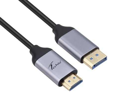 Image of Techie DisplayPort to HDMI Cable 1.8m (Metal /CU), 4K 30Hz Display Cable, DisplayPort (Male) to HDMI (Male) Adapter, Gold-Plated Connectors, ABS Body, Plug-and-Play (Black)